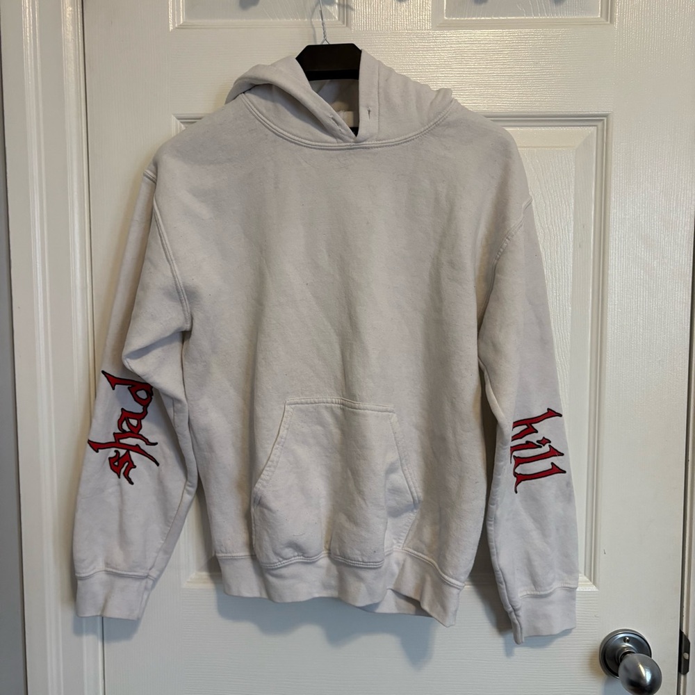 Shadow Hill White Hoodie with Red Accents